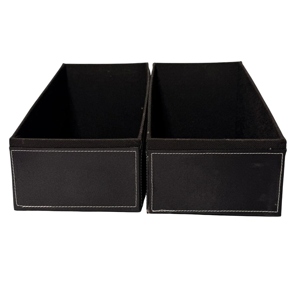 Dark Brown Fabric Media Holder Set of 2 Contrast‎ Stitch Office Organizer Bin
